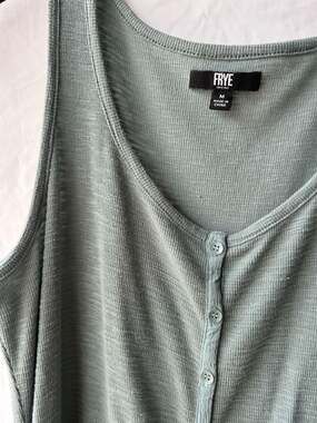 Frye Women's Sage Green Ribbed Knit Button-Front Henley Midi Dress